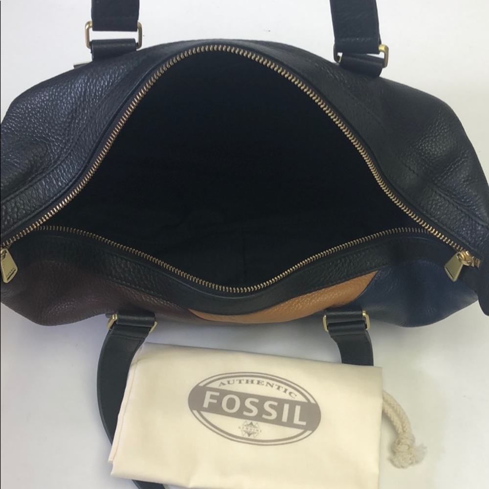 Fossil Brown Patchwork Satchel New shoulder Bag - Picture 6 of 8